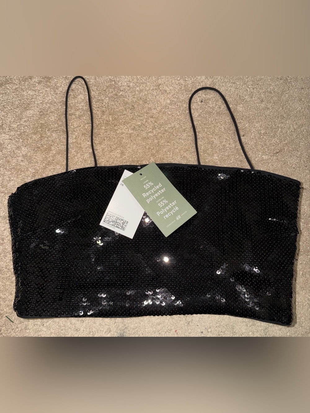 NWT. Black Sequin Spaghetti Strap Crop Top